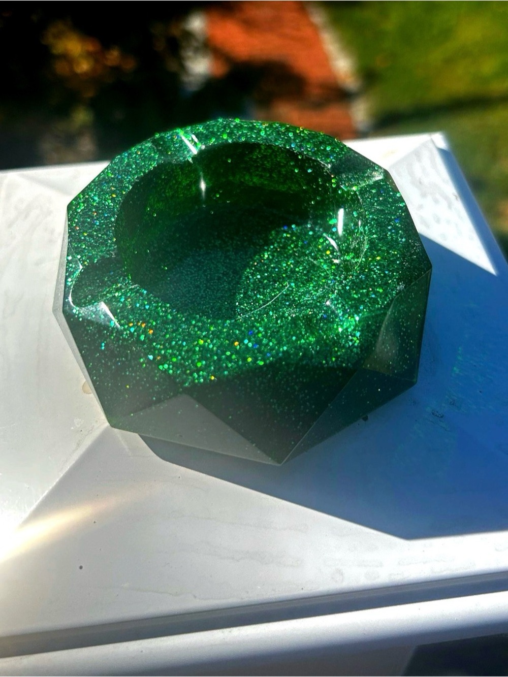 Green Glitter Faceted Ashtray